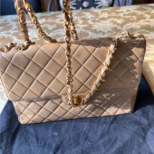 Vintage Chanel tan leather envelope shoulder bag